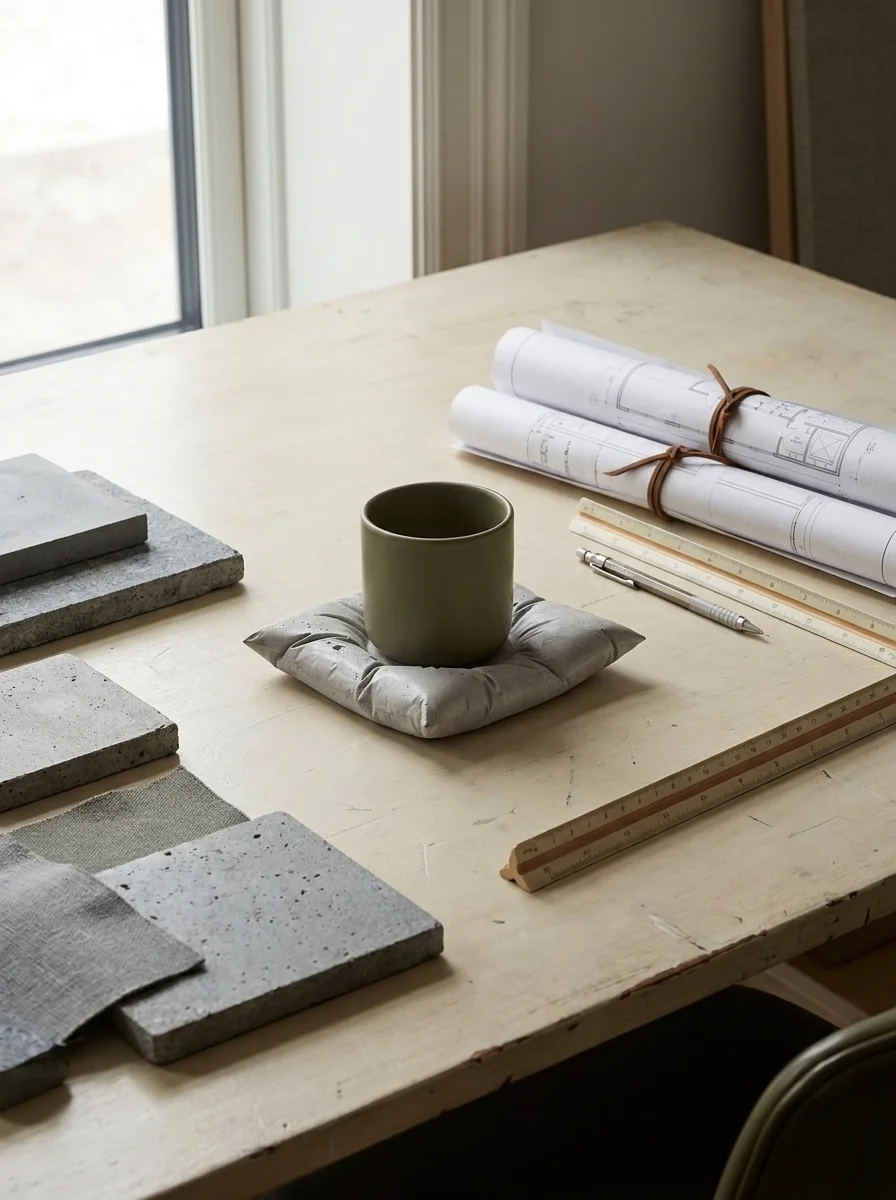 The coaster in an architect's workspace