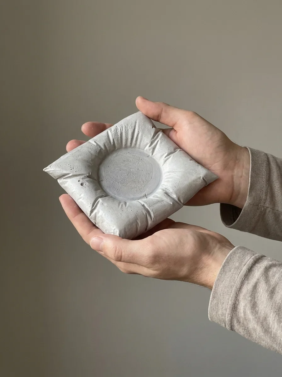 Hands presenting the coaster like a small sculpture